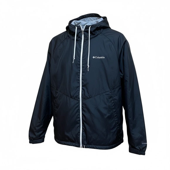 Columbia Jackets & Blazers - Columbia Women's Dark Navy Hooded Windbreaker with White Trim